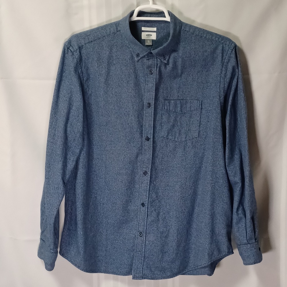 Old Navy Button Down Shirt Mens XL Blue Splendo Micro Houndstooth Regular Fit